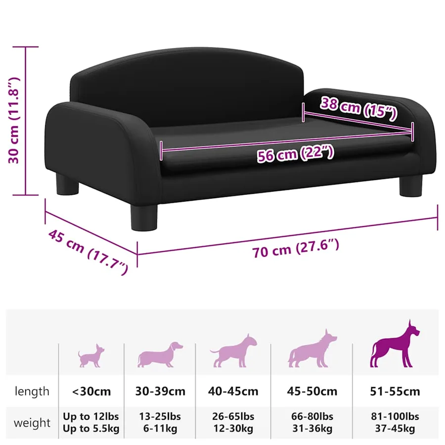 Lit pour chien noir 70x45x30 cm similicuir - 7
