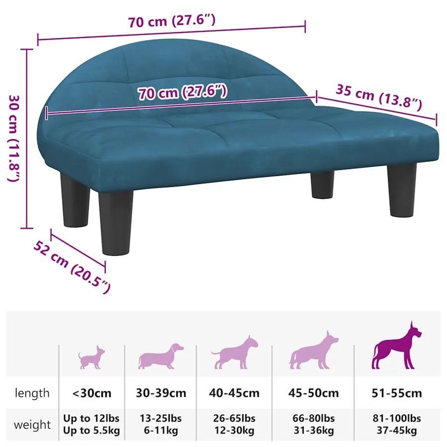 Lit pour chien bleu 70x52x30 cm velours - 7