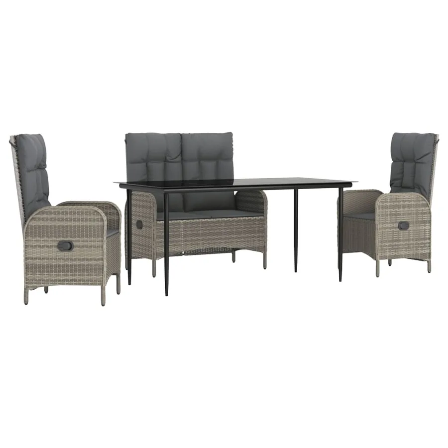 Ensemble à manger jardin 4pcs et coussins Gris Résine tressée - 2