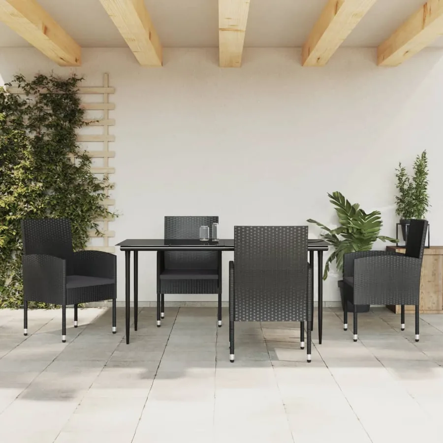 Ensemble à manger de jardin 5 pcs noir résine tressée et acier