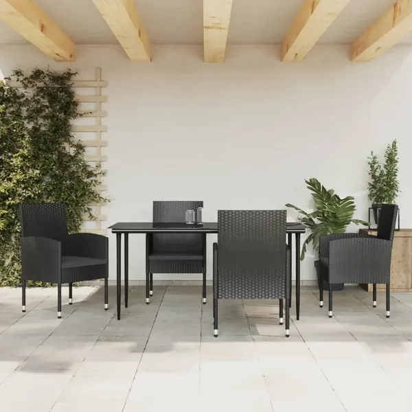 Ensemble à manger de jardin 5 pcs noir résine tressée et acier