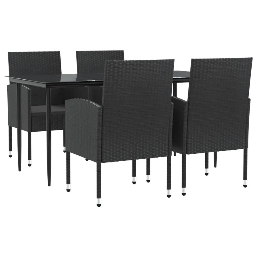 Ensemble à manger de jardin 5 pcs noir résine tressée et acier - 2