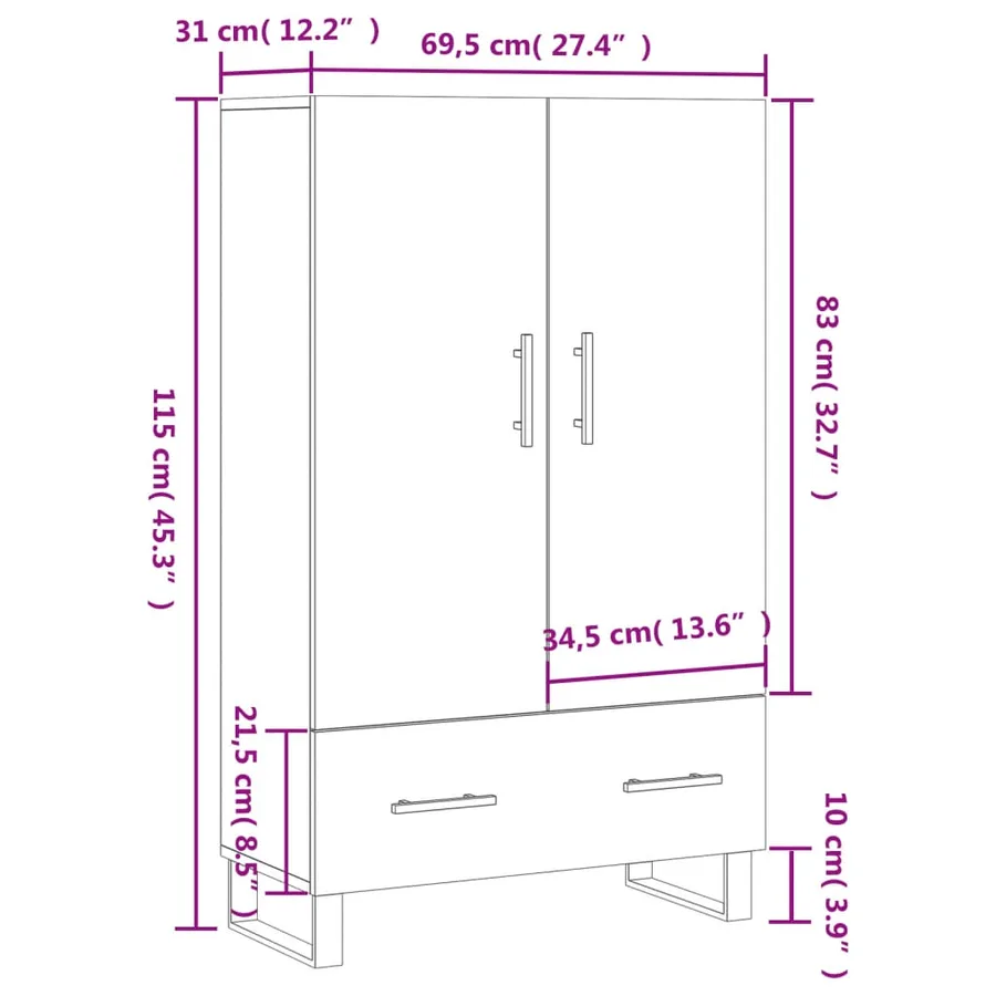 Buffet haut blanc 69,5x31x115 cm bois d'ingénierie - 13