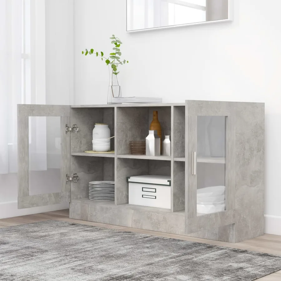 Armoire à vitrine Gris béton 120x30,5x70 cm Bois d’ingénierie - 3