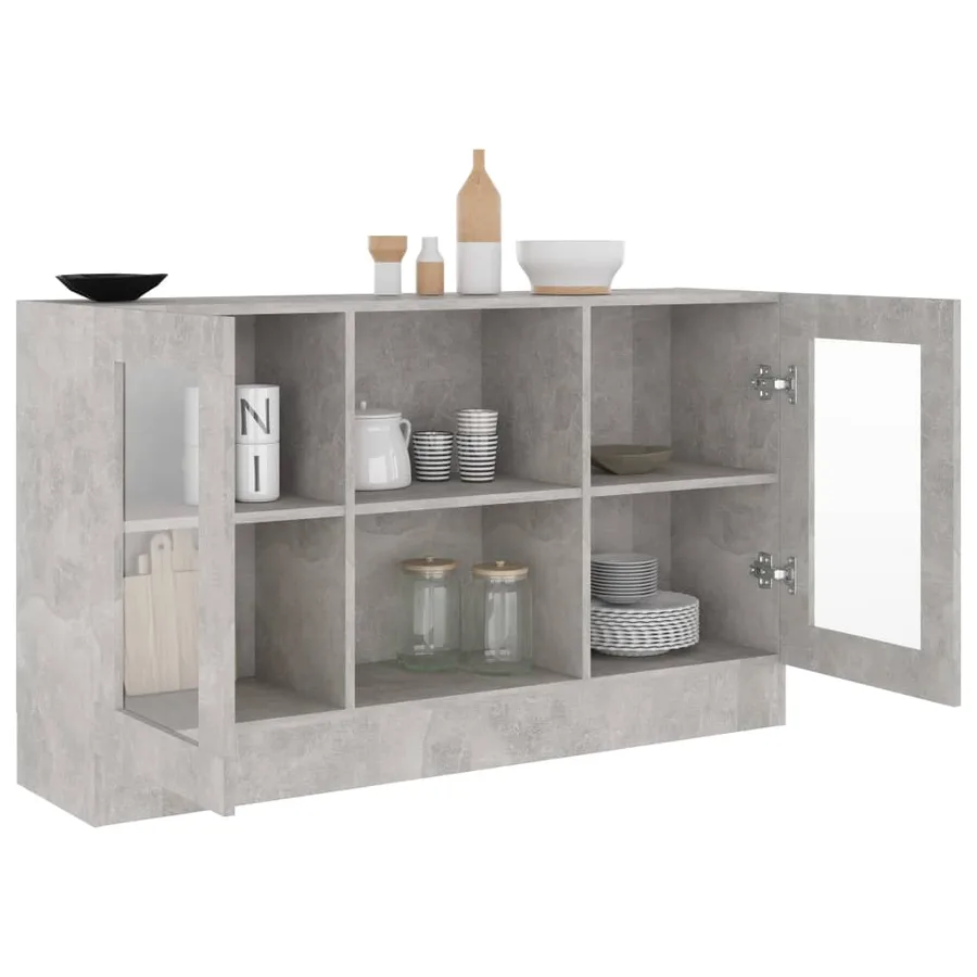 Armoire à vitrine Gris béton 120x30,5x70 cm Bois d’ingénierie - 7