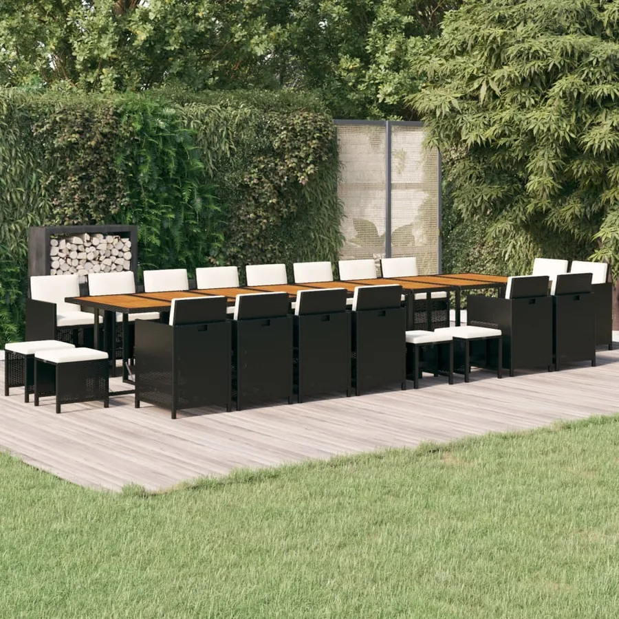 Ensemble à manger de jardin 21pcs coussins noir résine tressée
