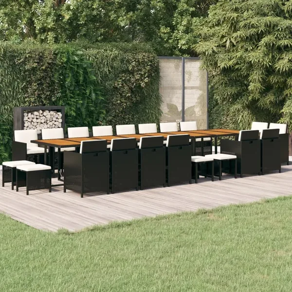 Ensemble à manger de jardin 21pcs coussins noir résine tressée