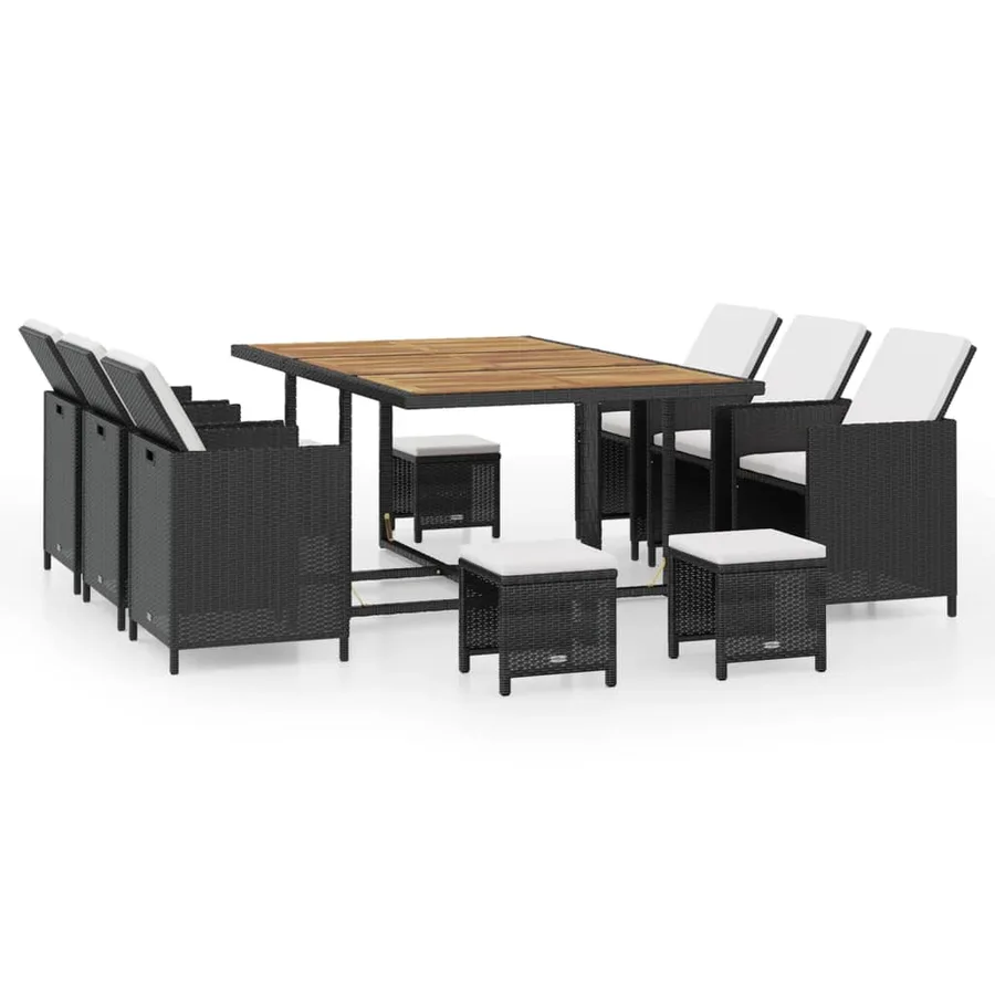 Ensemble à manger d'extérieur 11pcs Rotin et bois d'acacia Noir - 2