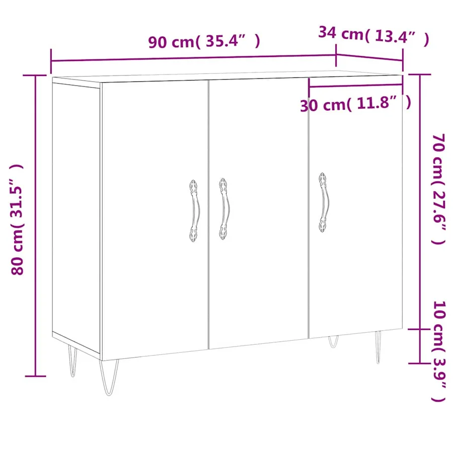 Buffet chêne fumé 90x34x80 cm bois d'ingénierie - 13