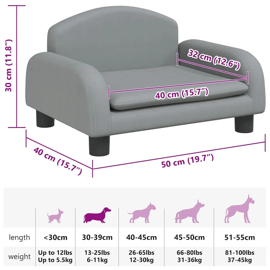 Lit pour chien gris clair 50x40x30 cm tissu - 7