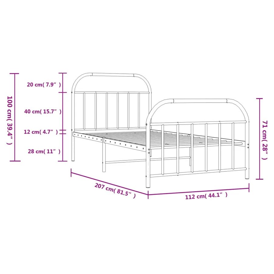 Cadre de lit métal sans matelas avec pied de lit noir 107x203cm - 10