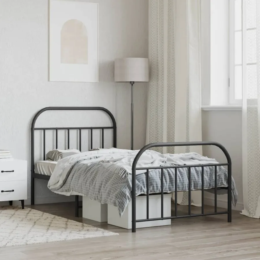 Cadre de lit métal sans matelas avec pied de lit noir 107x203cm - 4