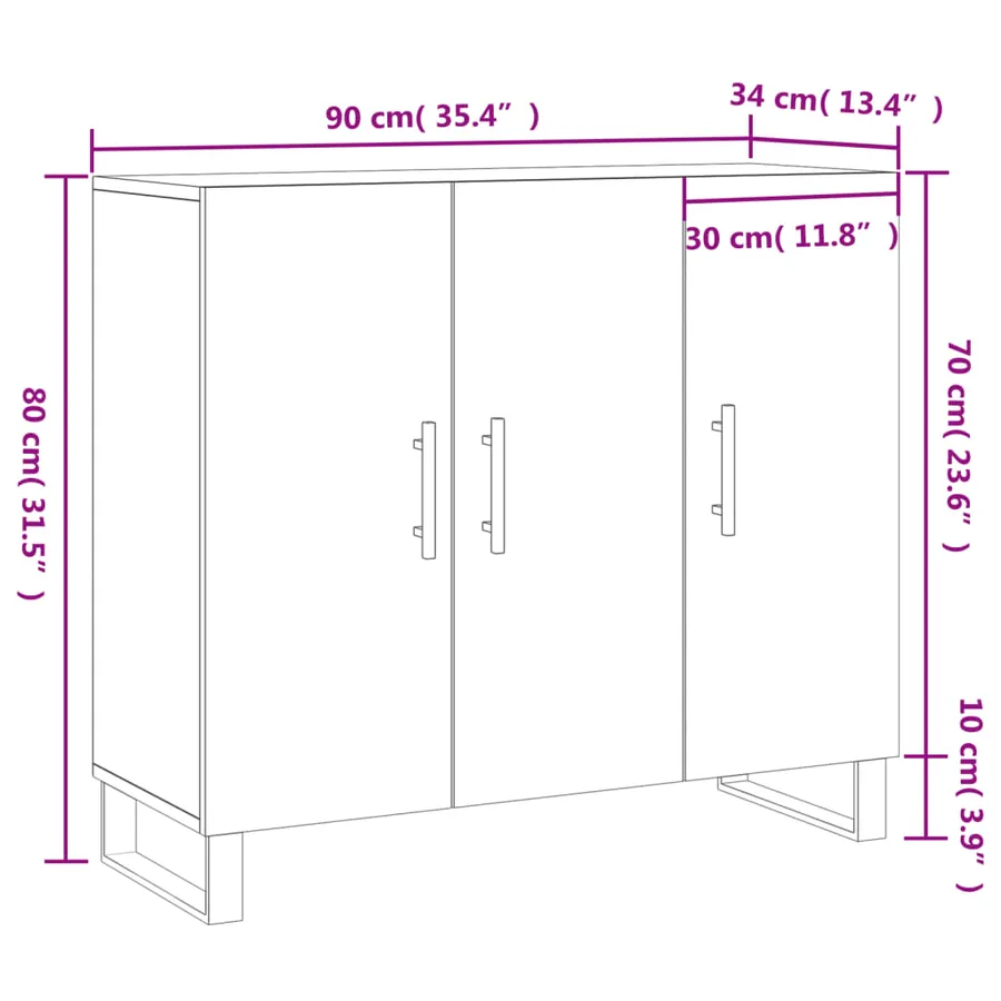 Buffet blanc 90x34x80 cm bois d'ingénierie - 13