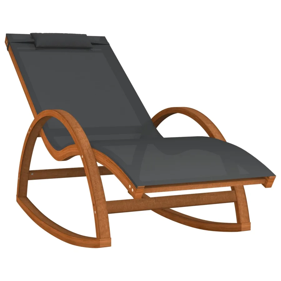 Chaise à bascule textilène gris et bois de peuplier massif - 2