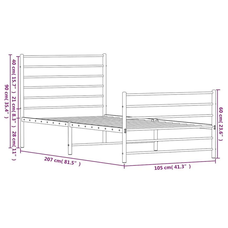 Cadre de lit métal sans matelas et pied de lit noir 100x200 cm - 10