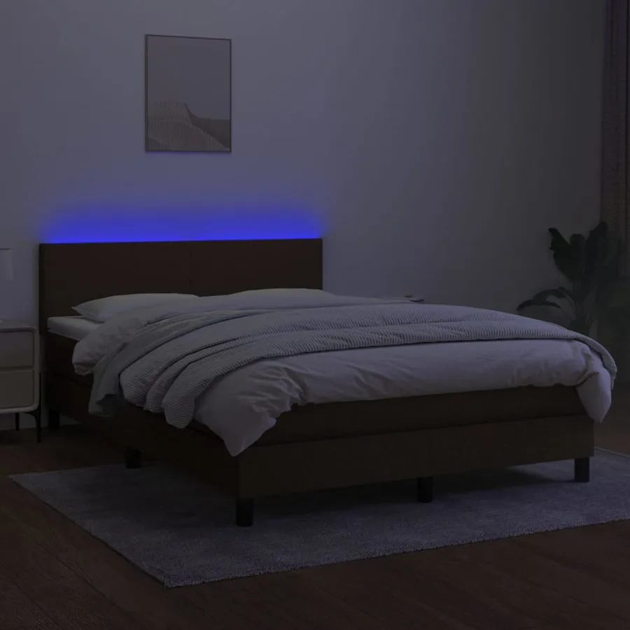 Sommier à lattes de lit matelas et LED Marron foncé 140x190 cm - 4