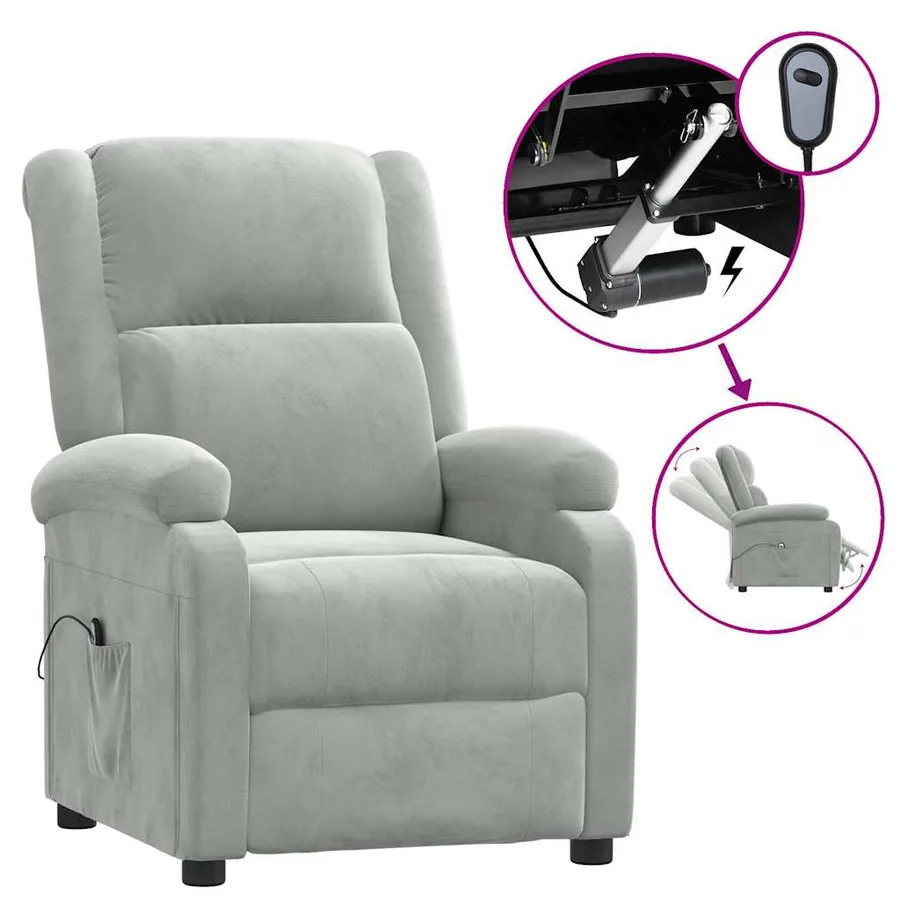 Fauteuil inclinable électrique gris clair velours - 2