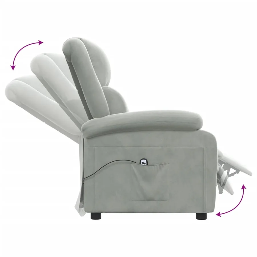 Fauteuil inclinable électrique gris clair velours - 7