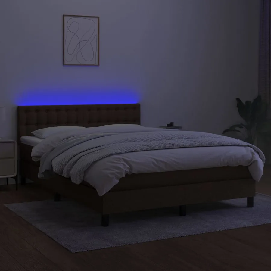 Sommier à lattes de lit matelas et LED Marron foncé 140x190 cm - 4