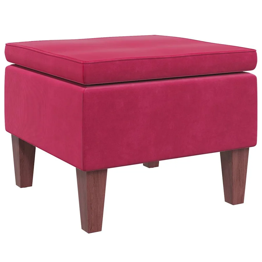 Tabouret avec pieds en bois Rouge bordeaux Velours - 5