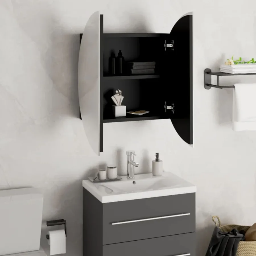 Armoire de salle de bain miroir rond et LED Noir 47x47x17,5 cm - 4