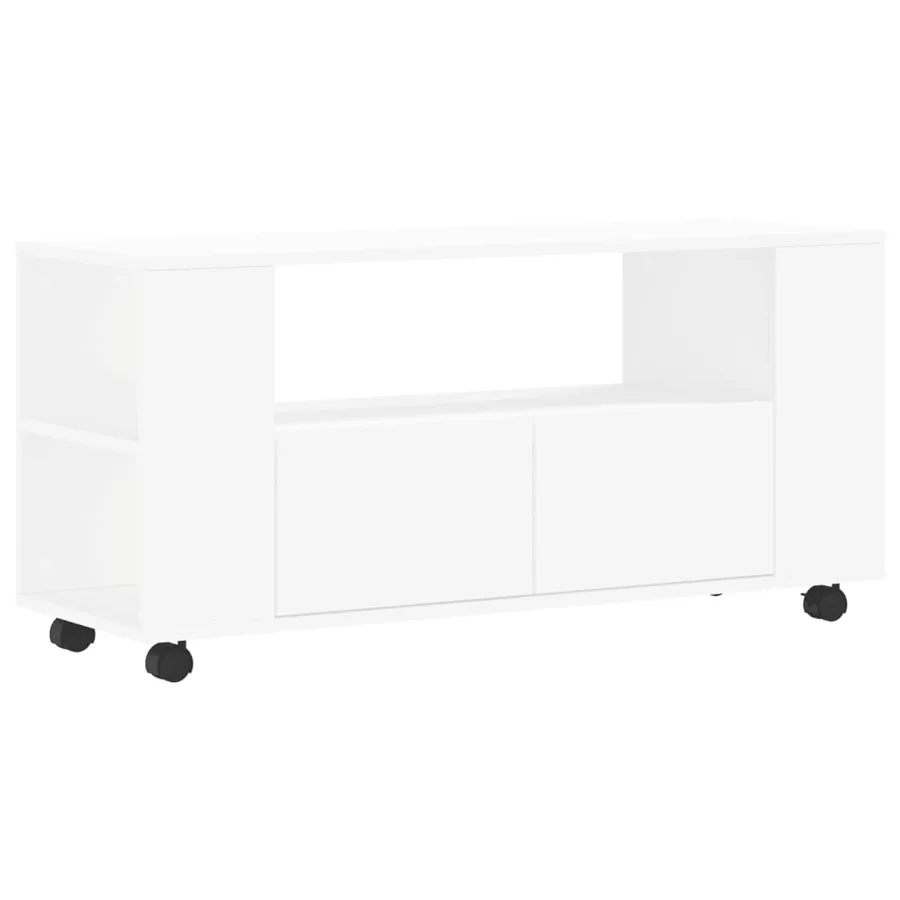 Meuble TV blanc 102x34,5x43 cm bois d'ingénierie - 2