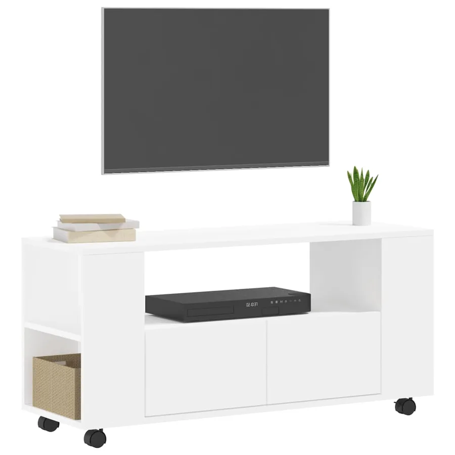 Meuble TV blanc 102x34,5x43 cm bois d'ingénierie - 3