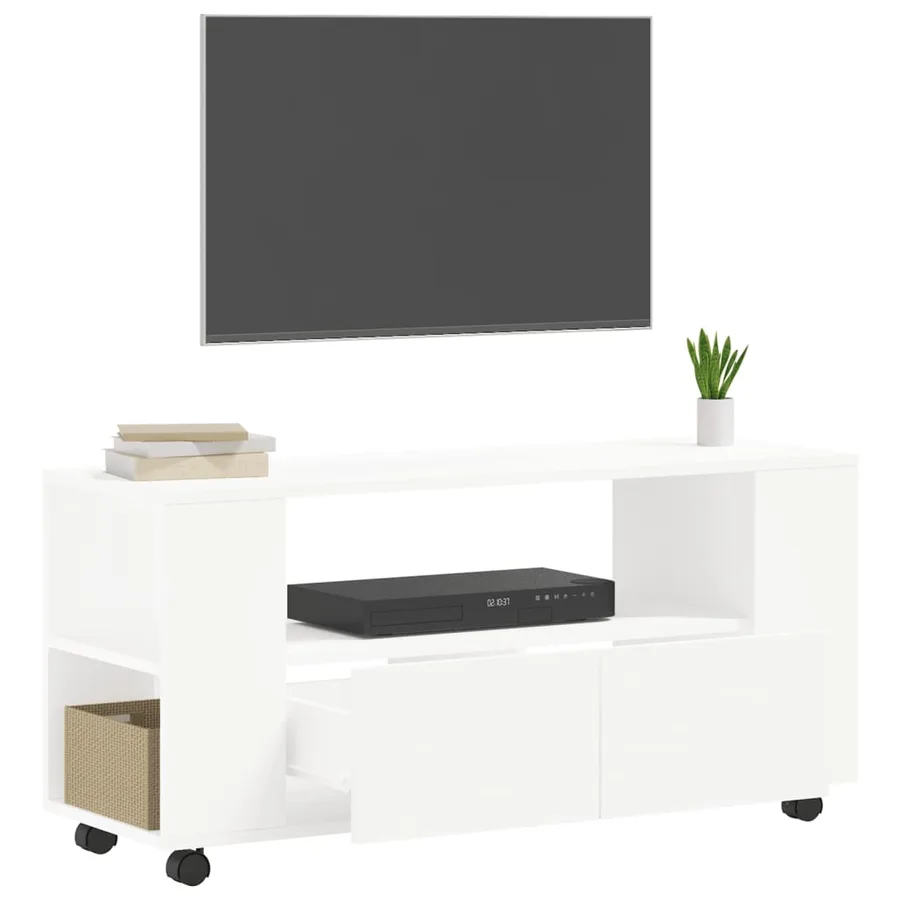 Meuble TV blanc 102x34,5x43 cm bois d'ingénierie - 4