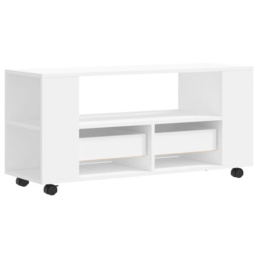 Meuble TV blanc 102x34,5x43 cm bois d'ingénierie - 8