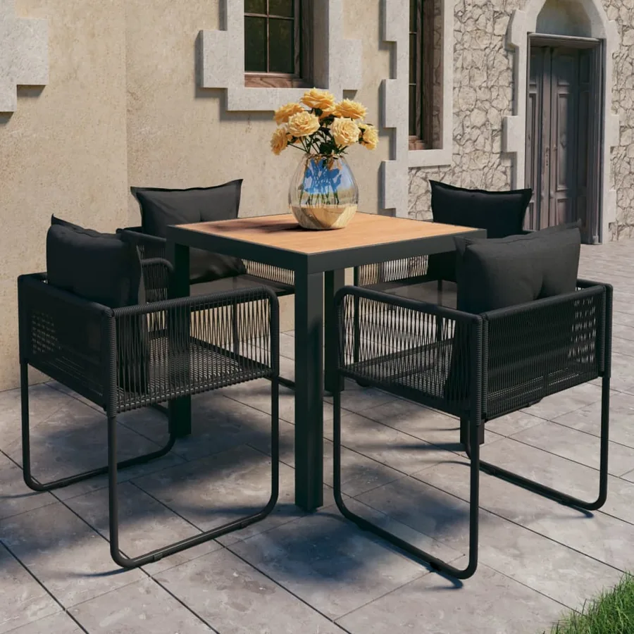 Ensemble à manger de jardin 5pcs PVC résine tressée noir marron