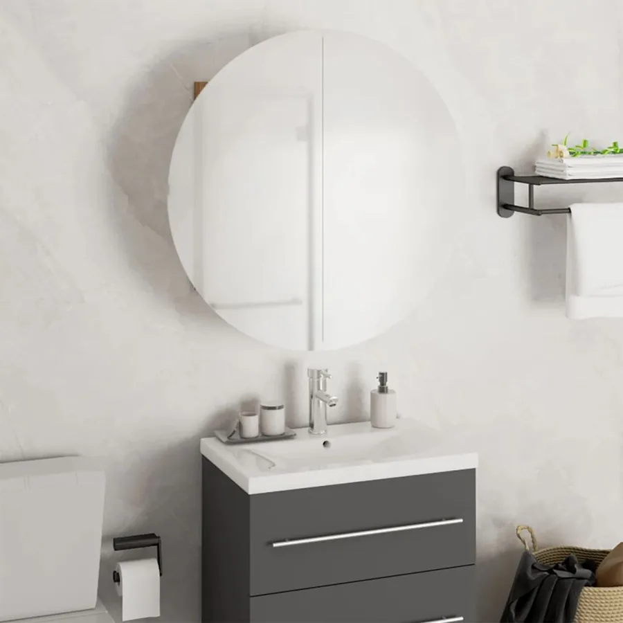 Armoire de salle de bain miroir rond et LED Chêne 47x47x17,5 cm