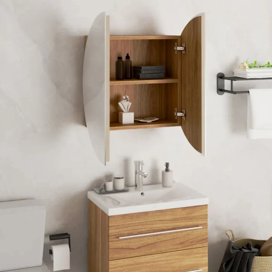 Armoire de salle de bain miroir rond et LED Chêne 47x47x17,5 cm - 4