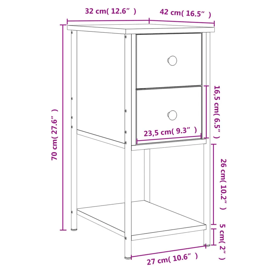 Tables de chevet 2pcs chêne marron 32x42x70cm Bois d'ingénierie - 12