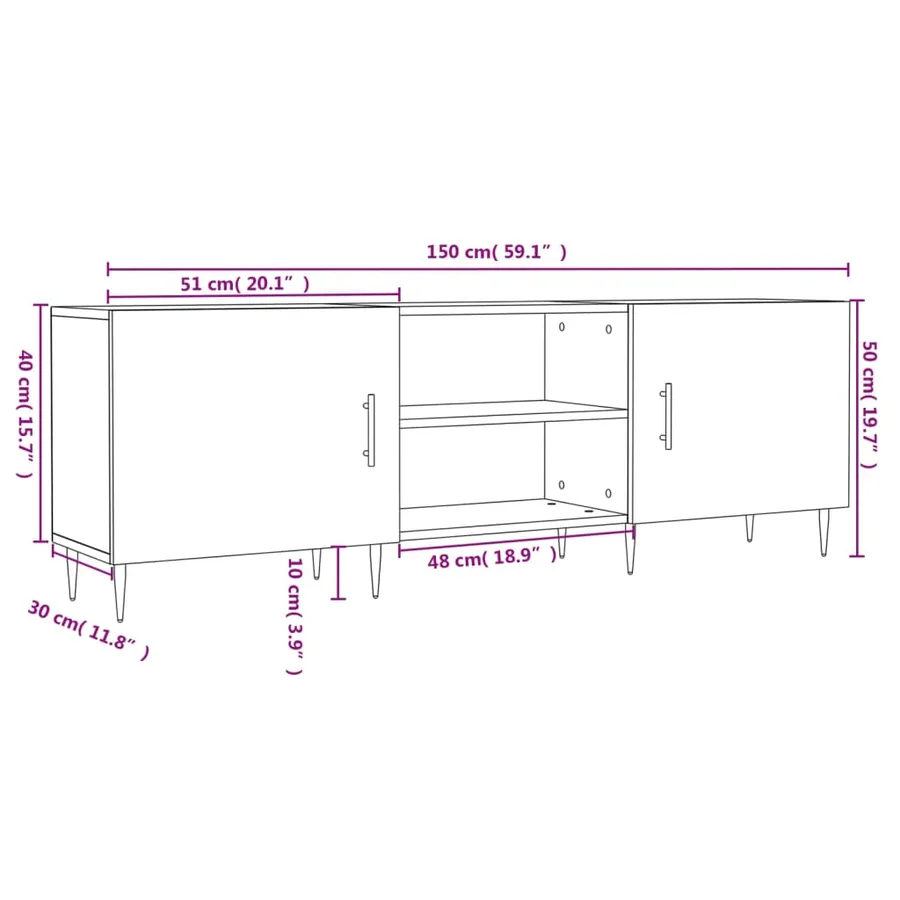Meuble TV blanc 150x30x50 cm bois d'ingénierie - 12