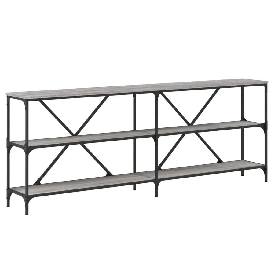 Table console sonoma gris 200x30x75 cm bois d'ingénierie et fer - 2