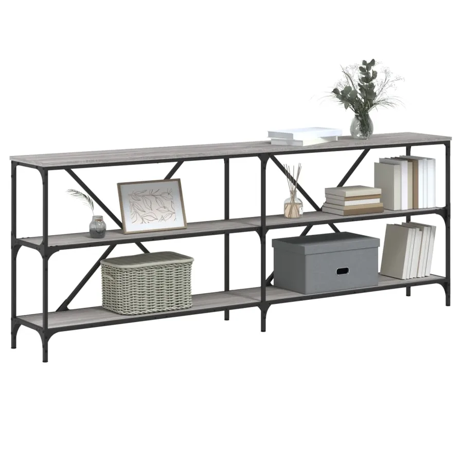 Table console sonoma gris 200x30x75 cm bois d'ingénierie et fer - 3