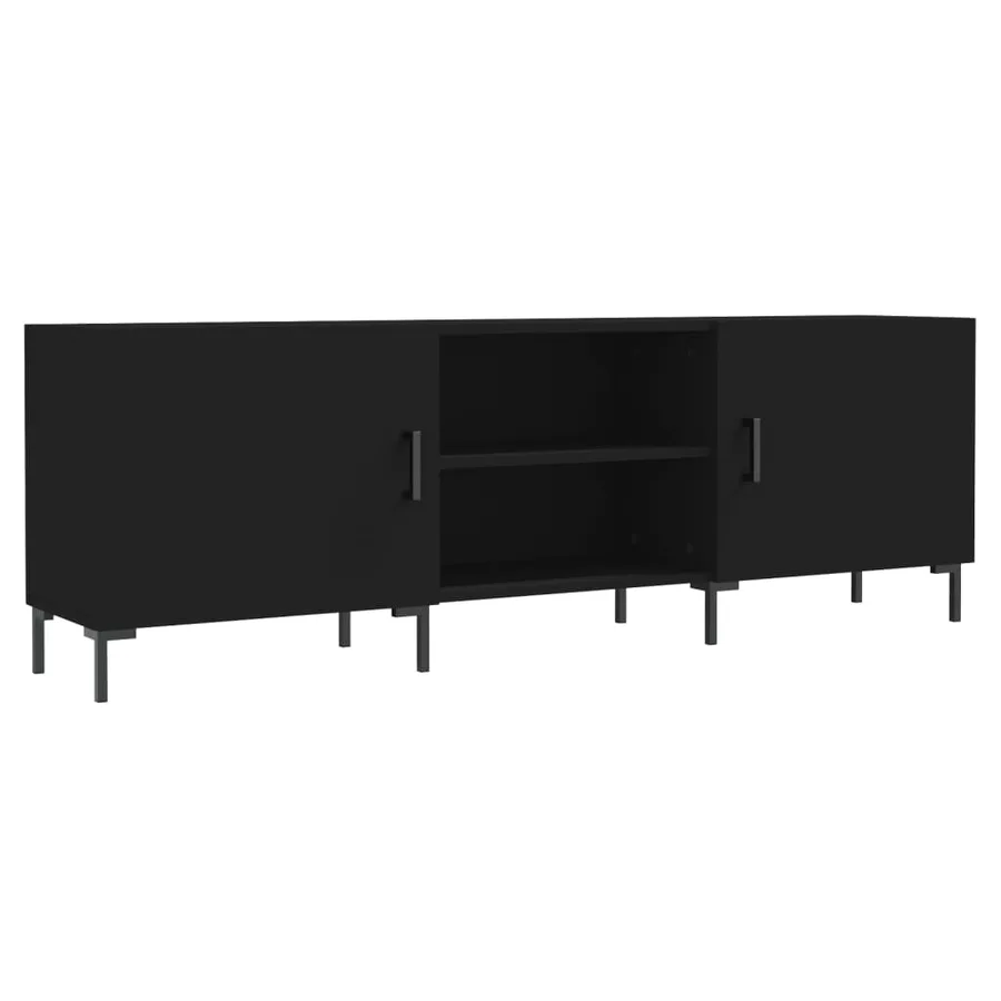 Meuble TV noir 150x30x50 cm bois d'ingénierie - 2
