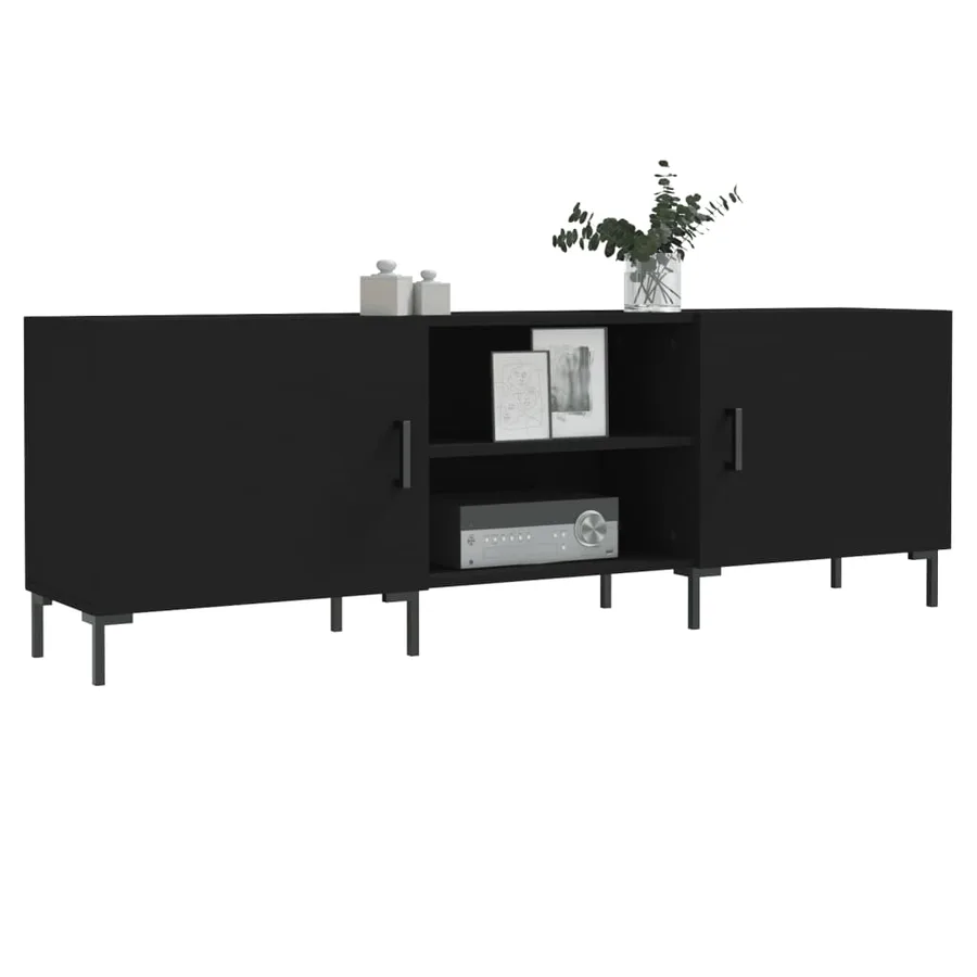 Meuble TV noir 150x30x50 cm bois d'ingénierie - 3