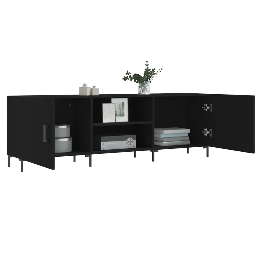 Meuble TV noir 150x30x50 cm bois d'ingénierie - 4