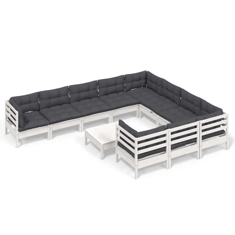 Salon de jardin 11 pcs avec coussins blanc bois de pin - 2