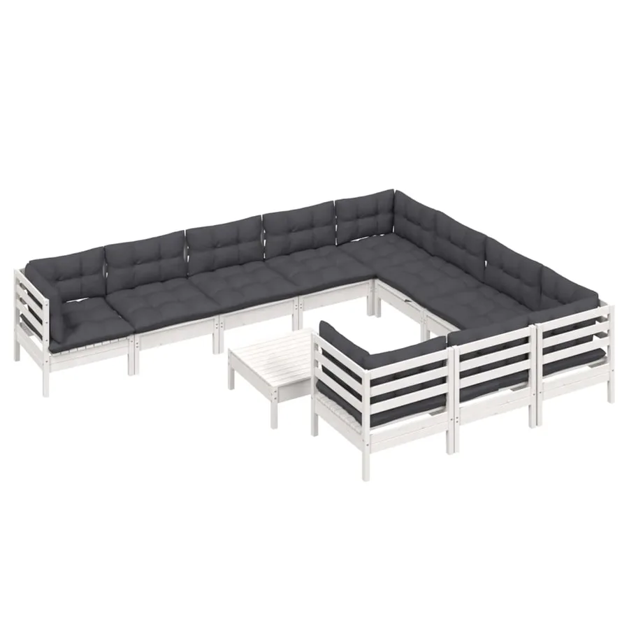 Salon de jardin 11 pcs avec coussins blanc bois de pin - 3