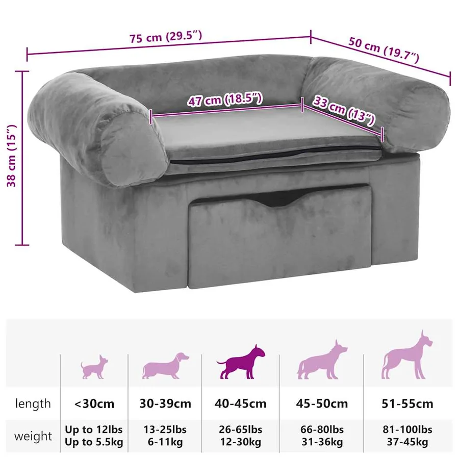 Canapé pour chien avec tiroir Gris 75x50x38 cm Peluche - 8