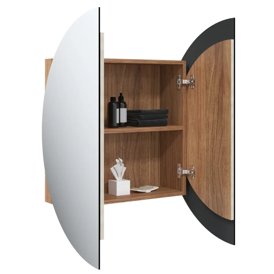 Armoire de salle de bain miroir rond et LED Chêne 54x54x17,5 cm - 5