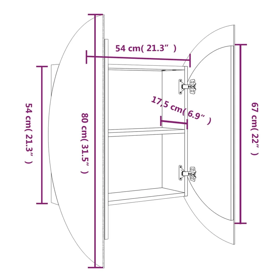 Armoire de salle de bain miroir rond et LED Chêne 54x54x17,5 cm - 8