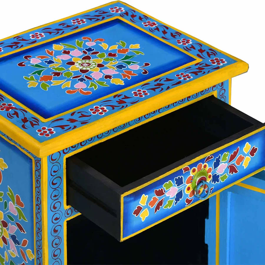 Table de chevet Bois de manguier Turquoise Peinture à la main - 4