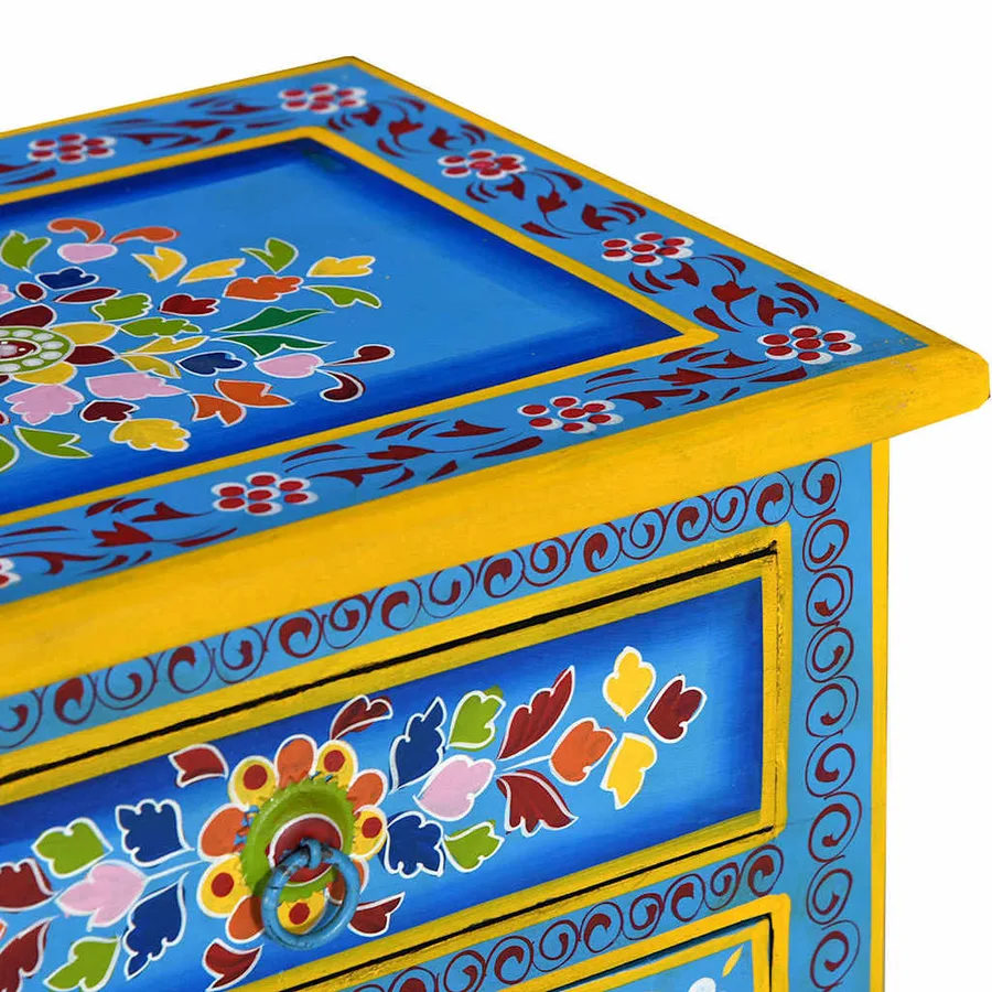 Table de chevet Bois de manguier Turquoise Peinture à la main - 7