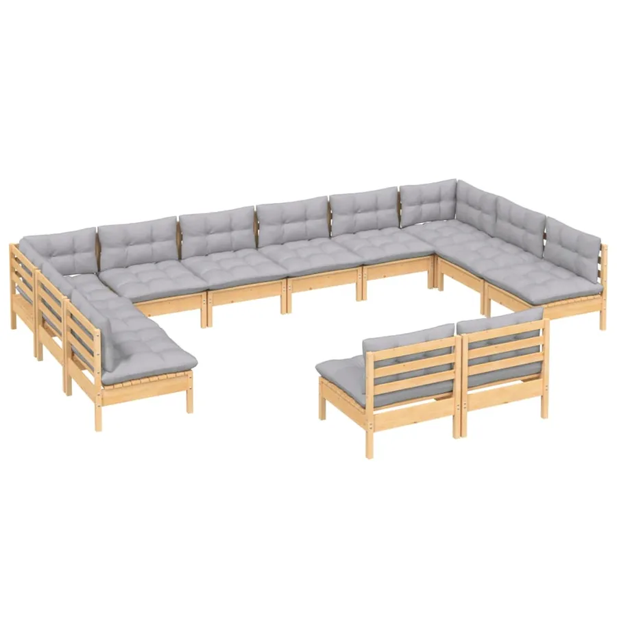 Salon de jardin 12 pcs avec coussins gris Bois de pin massif - 3