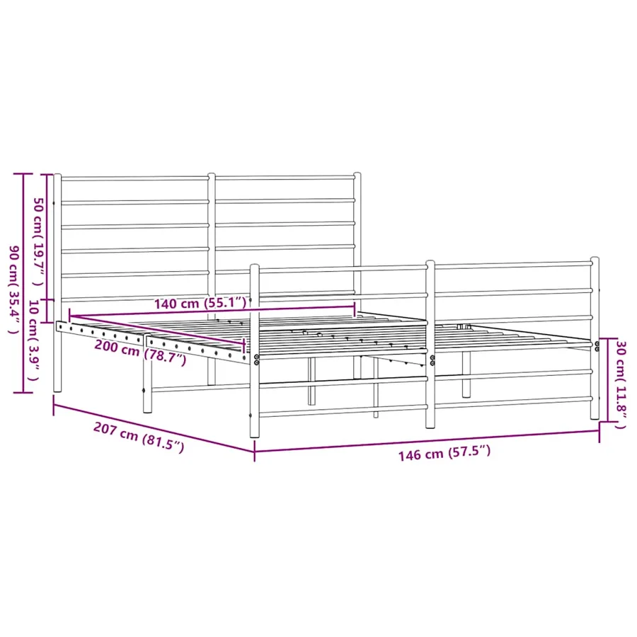 Cadre de lit métal sans matelas et pied de lit blanc 140x200 cm - 10