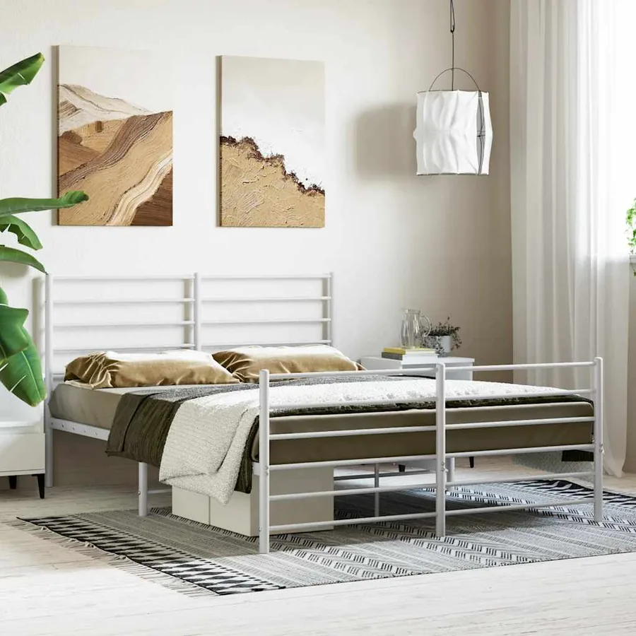 Cadre de lit métal sans matelas et pied de lit blanc 140x200 cm - 4