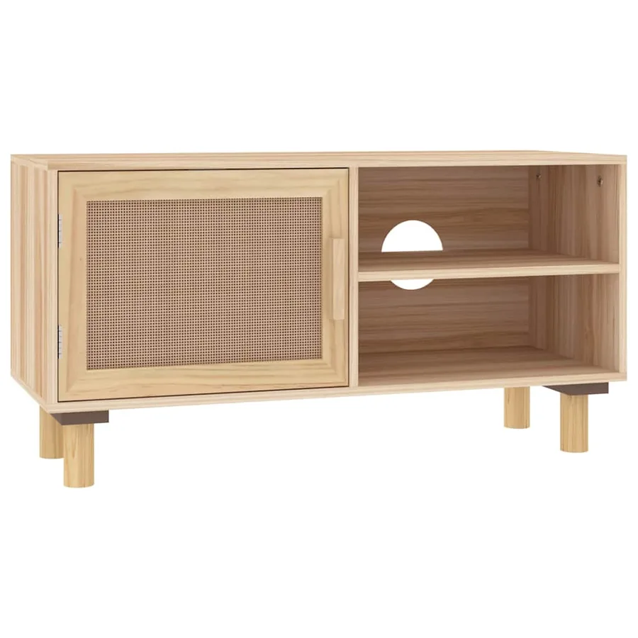 Meuble TV Marron 80x30x40cm Bois de pin massif et rotin naturel - 2